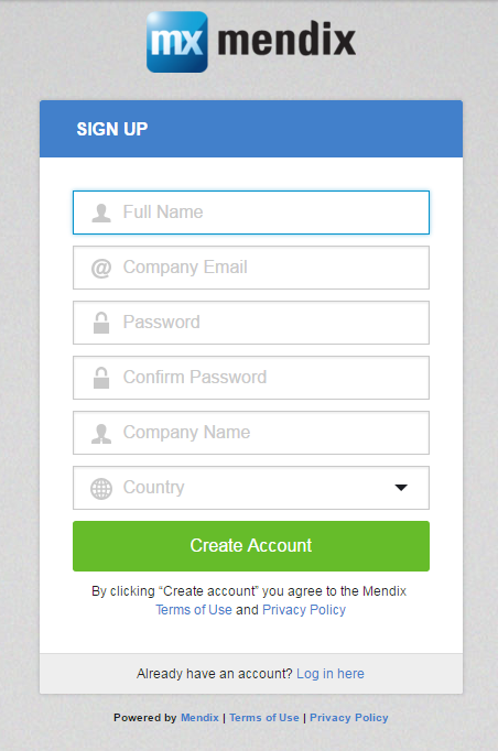 Sign up page